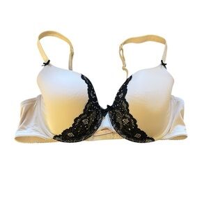 La SENZA White Lightly Lined‎ Demi Bra Sz 38B Black Lace Rhinestone Underwire
